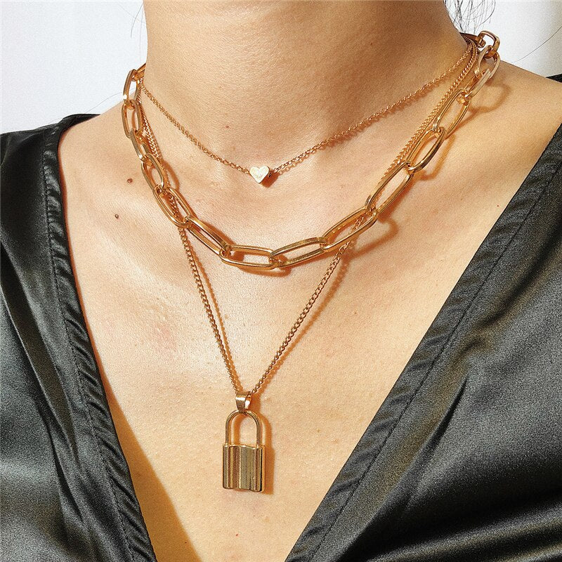 Layered Padlock Necklace