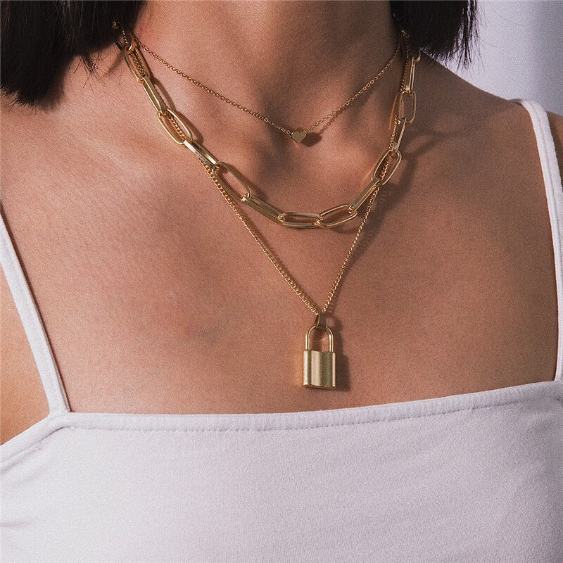 Layered Padlock Necklace